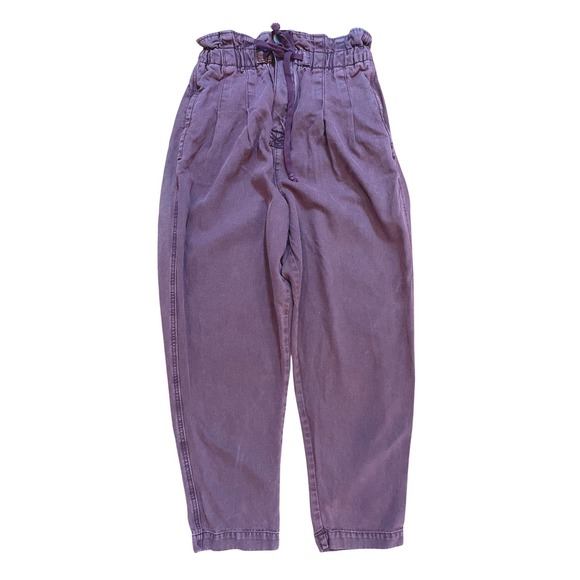Free People Pants - Free People Pants Womens S Purple Cotton Paperbag Waist Tapered Boho Slouchy Y2K